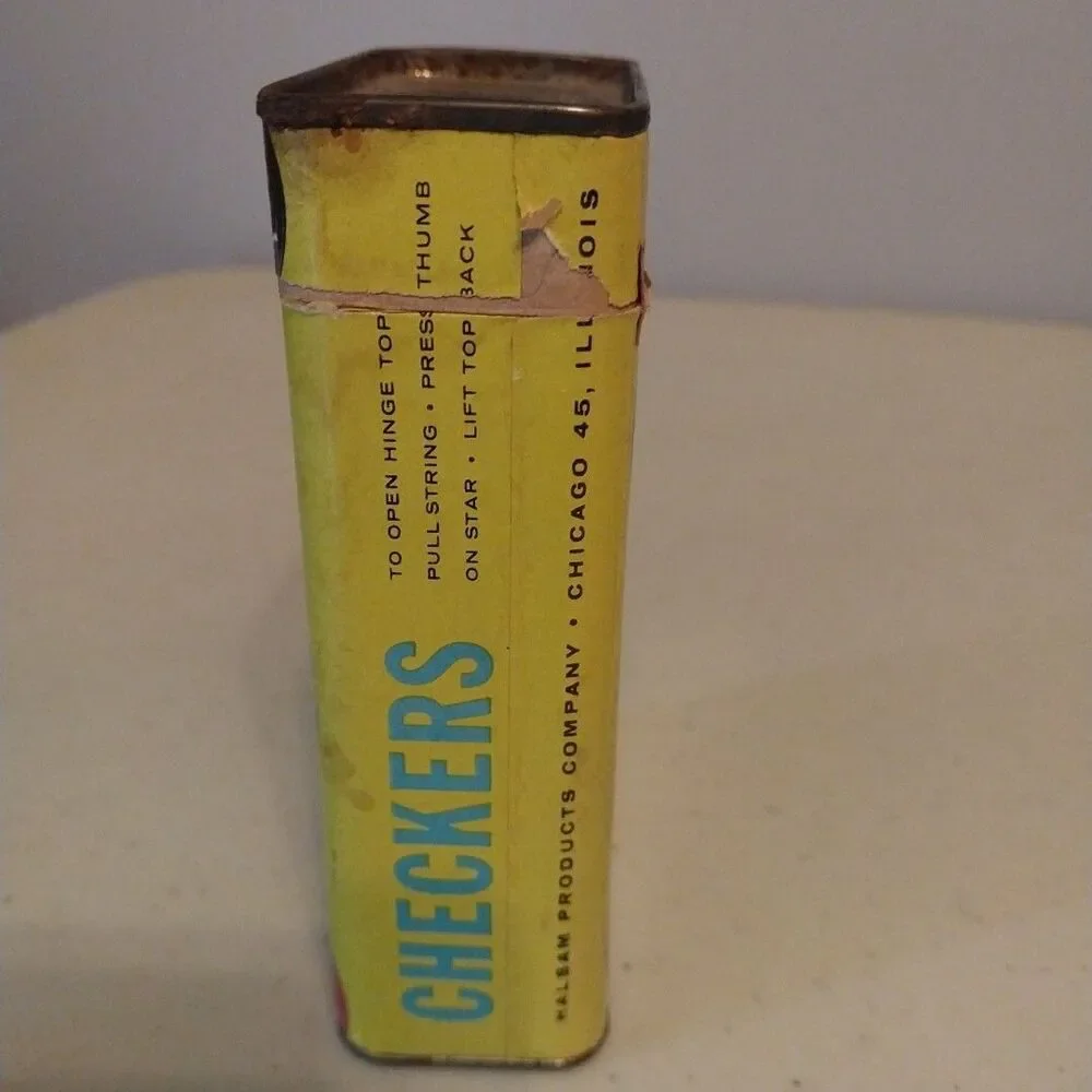Vintage Halsam Comet 24 Embossed Wood Checkers Tin Box No. 518/24 Chicago USA